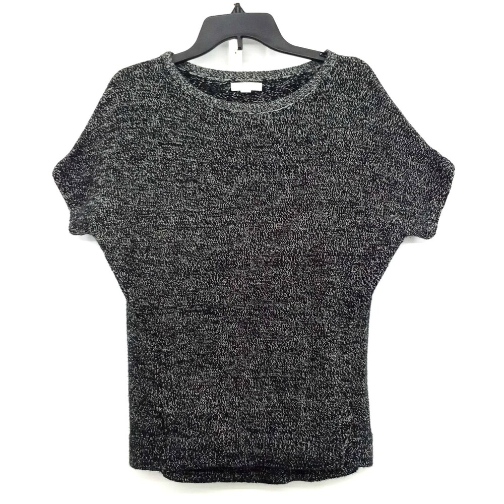 New York & Company Sweater Womens Size XS Black Gray Short Sleeve Front Pockets